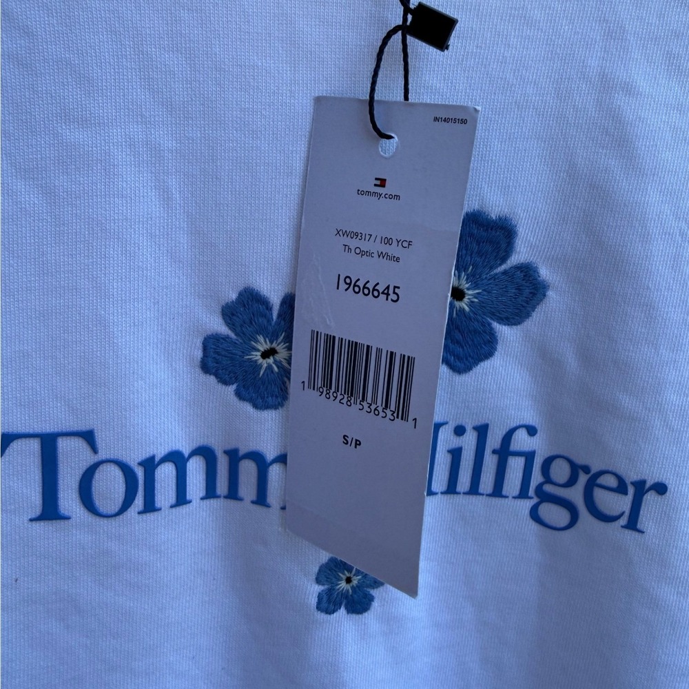Tommy Hilfiger Womens White Floral Embroidered Sweatshirt Crewneck Size S - Picture 4 of 8
